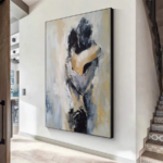 Abstract Couple Embrace Painting | Large Vertical Romantic Wall Art #ZZ 190 - Image 5