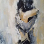 Abstract Couple Embrace Painting | Large Vertical Romantic Wall Art #ZZ 190