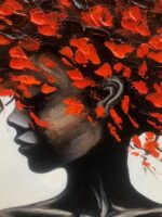 Orange Brown Explosive Hair Abstract Portrait Painting, Modern Art Wall Art #TB 044 - Image 9