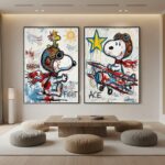 Snoopy Flying Ace Graffiti Oil Painting - 2 Piece Canvas Wall Art #SS 057 - Image 2
