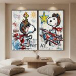 Snoopy Flying Ace Graffiti Oil Painting - 2 Piece Canvas Wall Art #SS 057 - Image 11