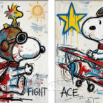 Snoopy Flying Ace Graffiti Oil Painting - 2 Piece Canvas Wall Art #SS 057