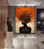 Orange Brown Explosive Hair Abstract Portrait Painting, Modern Art Wall Art #TB 044 - Image 2