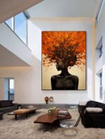 Orange Brown Explosive Hair Abstract Portrait Painting, Modern Art Wall Art #TB 044 - Image 3