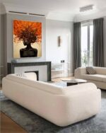Orange Brown Explosive Hair Abstract Portrait Painting, Modern Art Wall Art #TB 044 - Image 6