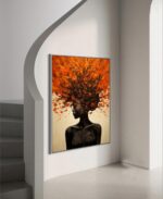 Orange Brown Explosive Hair Abstract Portrait Painting, Modern Art Wall Art #TB 044 - Image 7