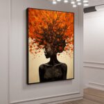 Orange Brown Explosive Hair Abstract Portrait Painting, Modern Art Wall Art #TB 044 - Image 4