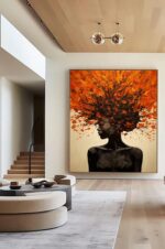 Orange Brown Explosive Hair Abstract Portrait Painting, Modern Art Wall Art #TB 044 - Image 5